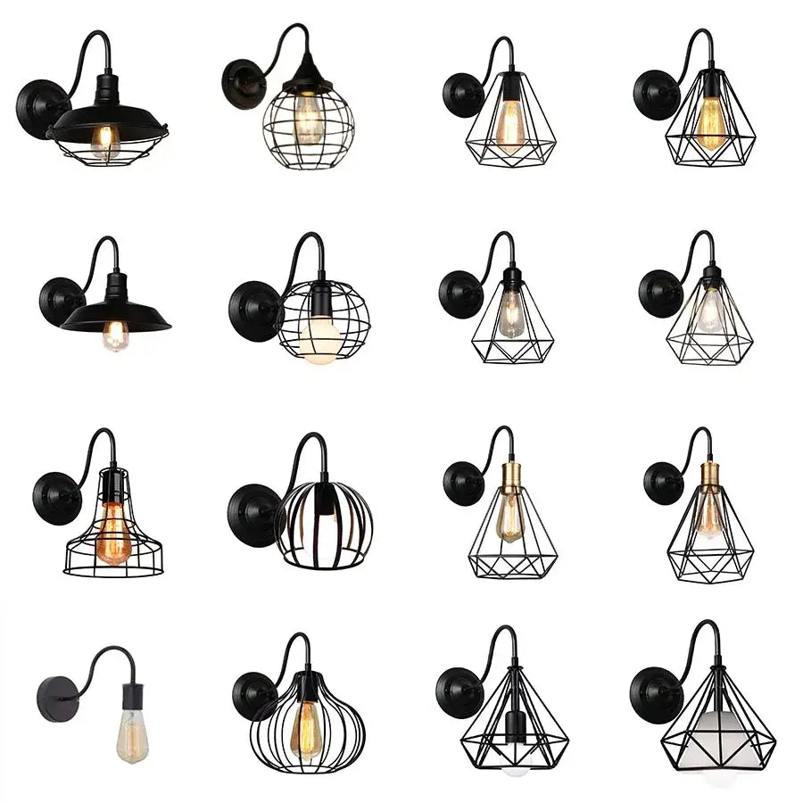 Black Iron Wall Sconce Cage Design with Edison Bulb