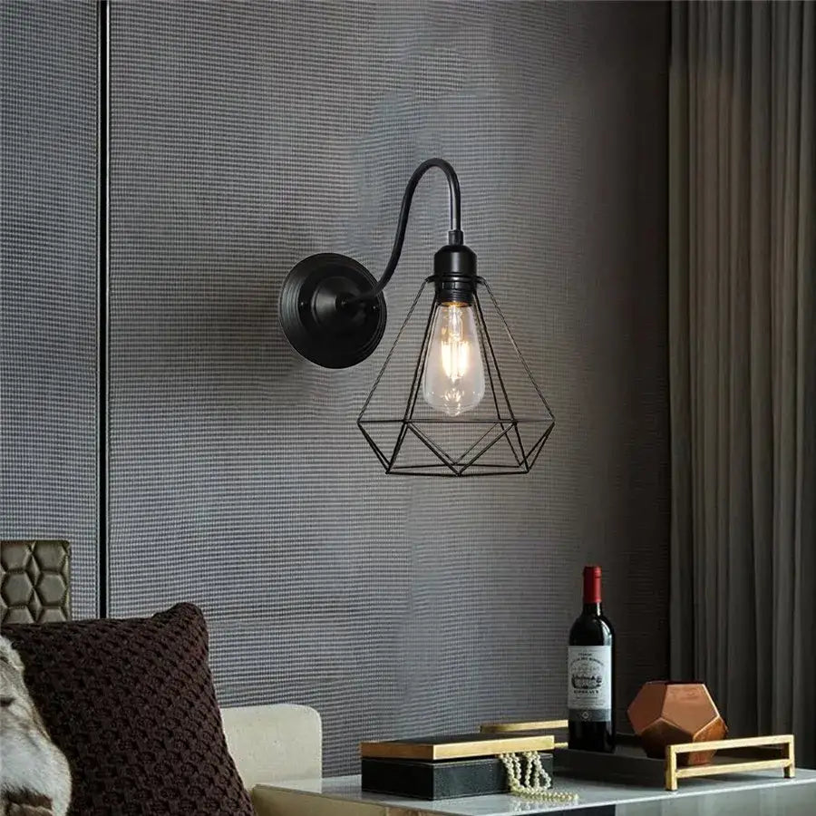Black Iron Wall Sconce Cage Design with Edison Bulb