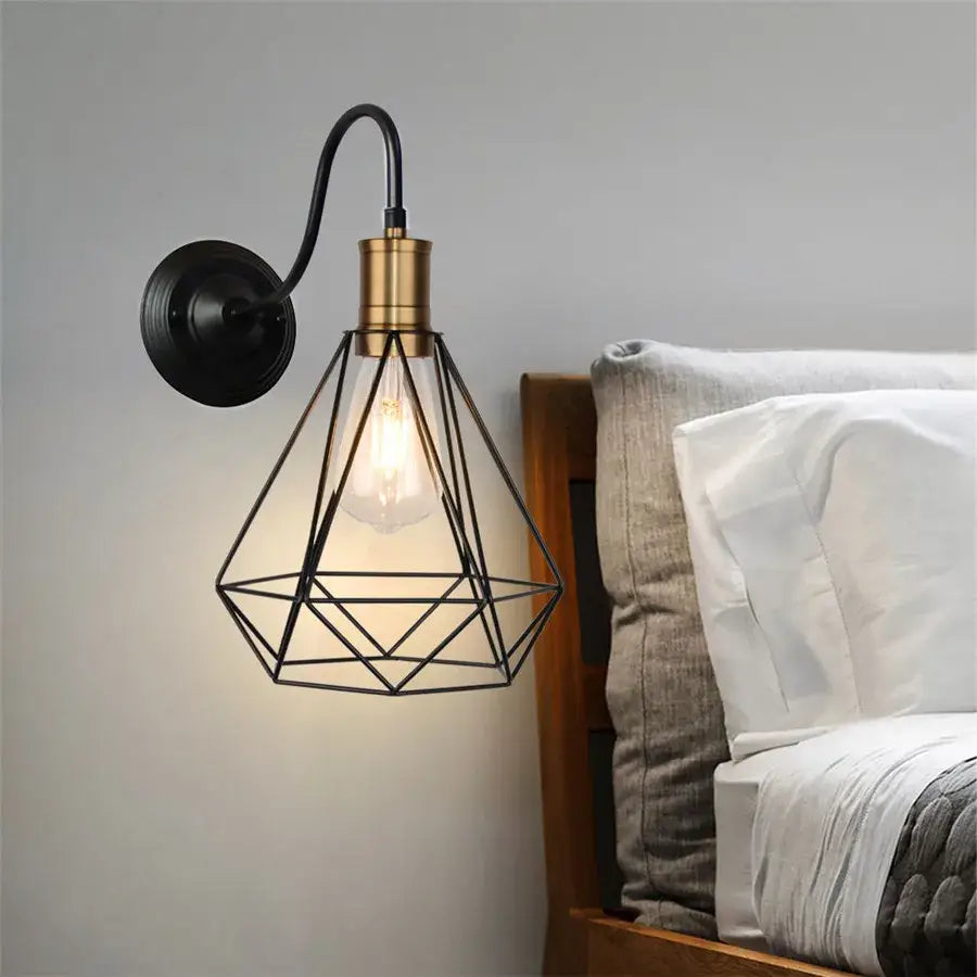 Black Iron Wall Sconce Cage Design with Edison Bulb