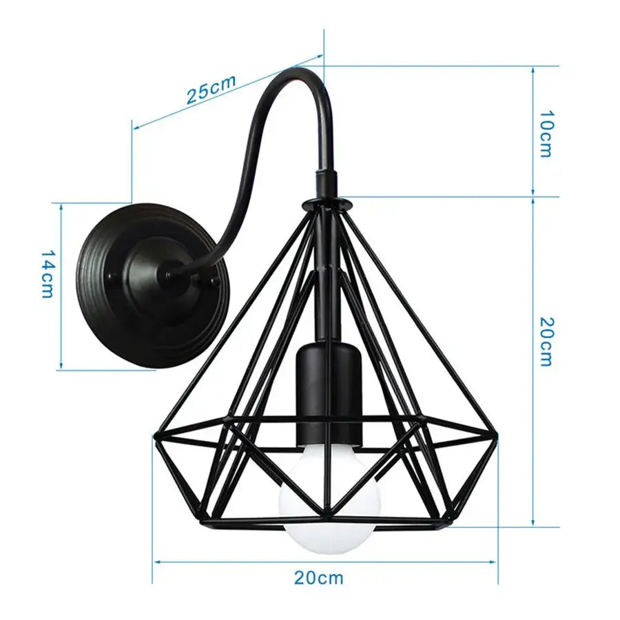 Black Iron Wall Sconce Cage Design with Edison Bulb
