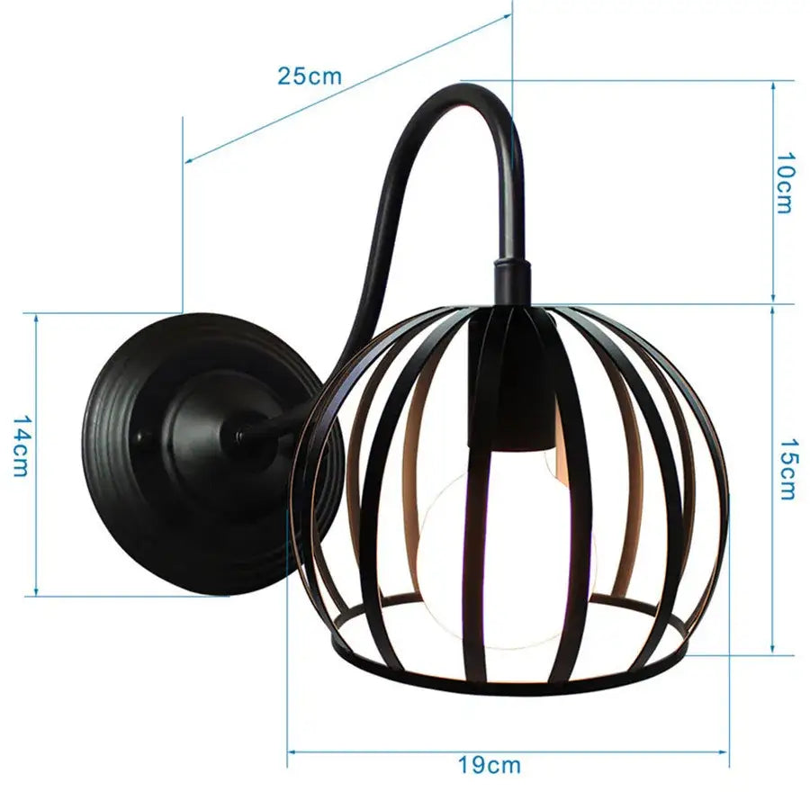 Black Iron Wall Sconce Cage Design with Edison Bulb