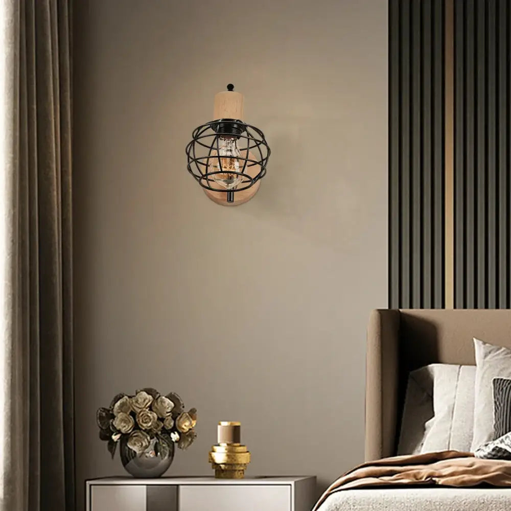 Iron Wood Cage Sconce