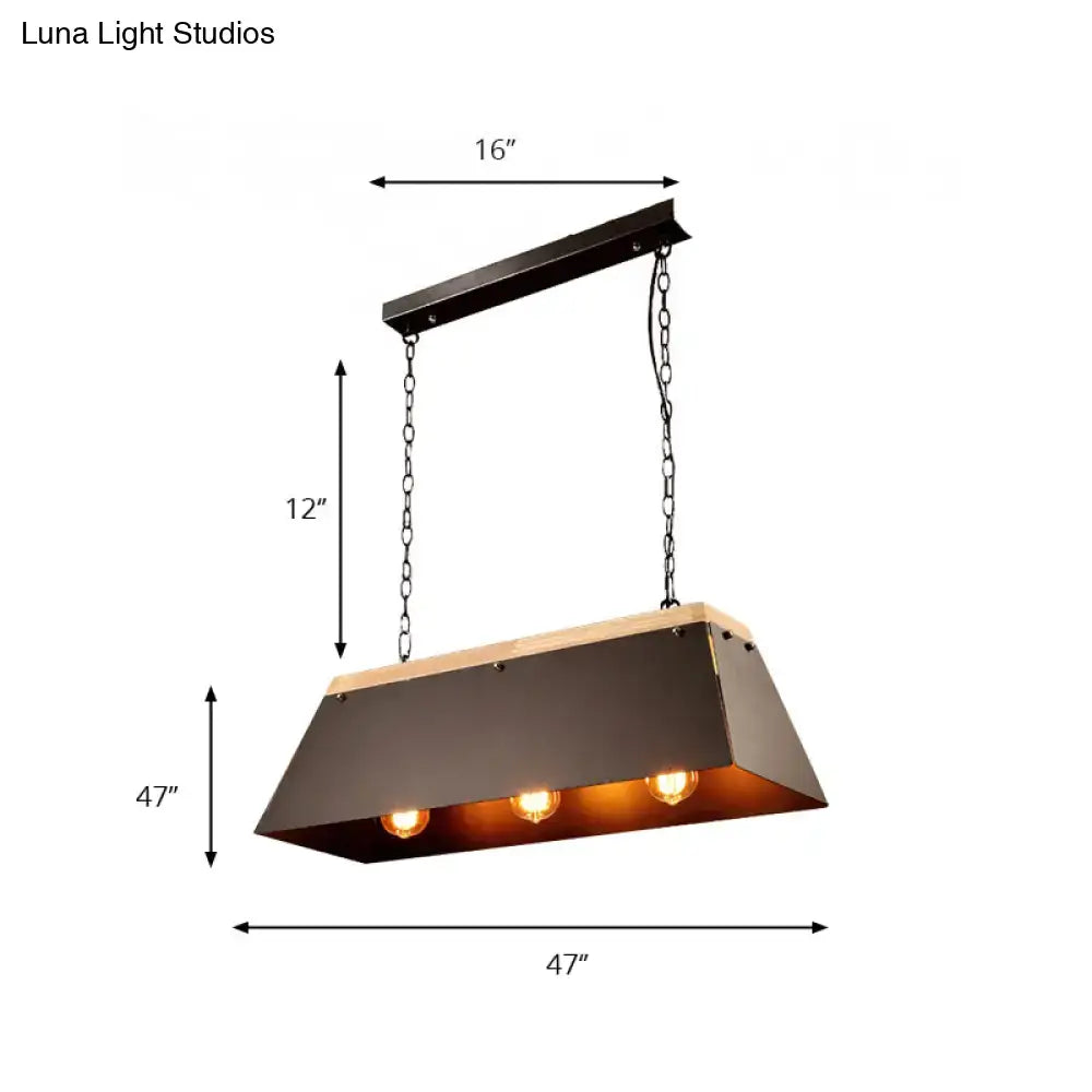 Black Wood Trapezoid Three-Light Pendant Lamp