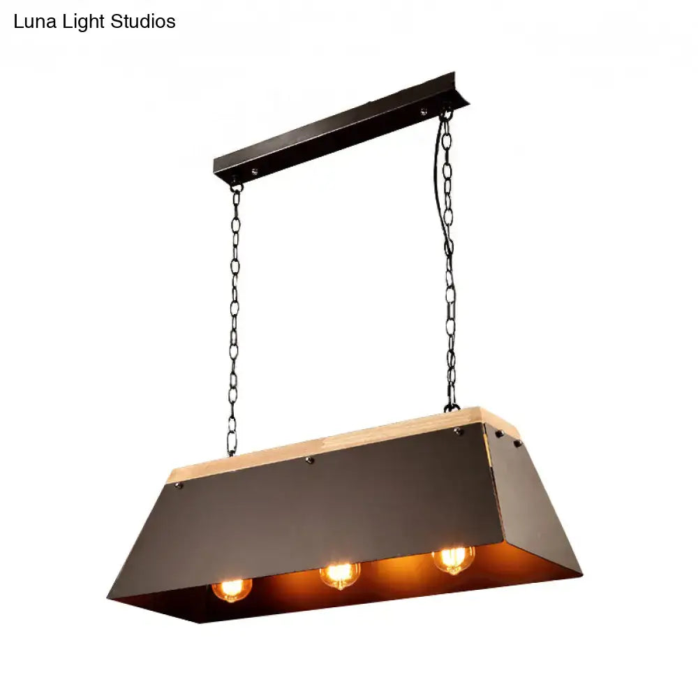 Black Wood Trapezoid Three-Light Pendant Lamp