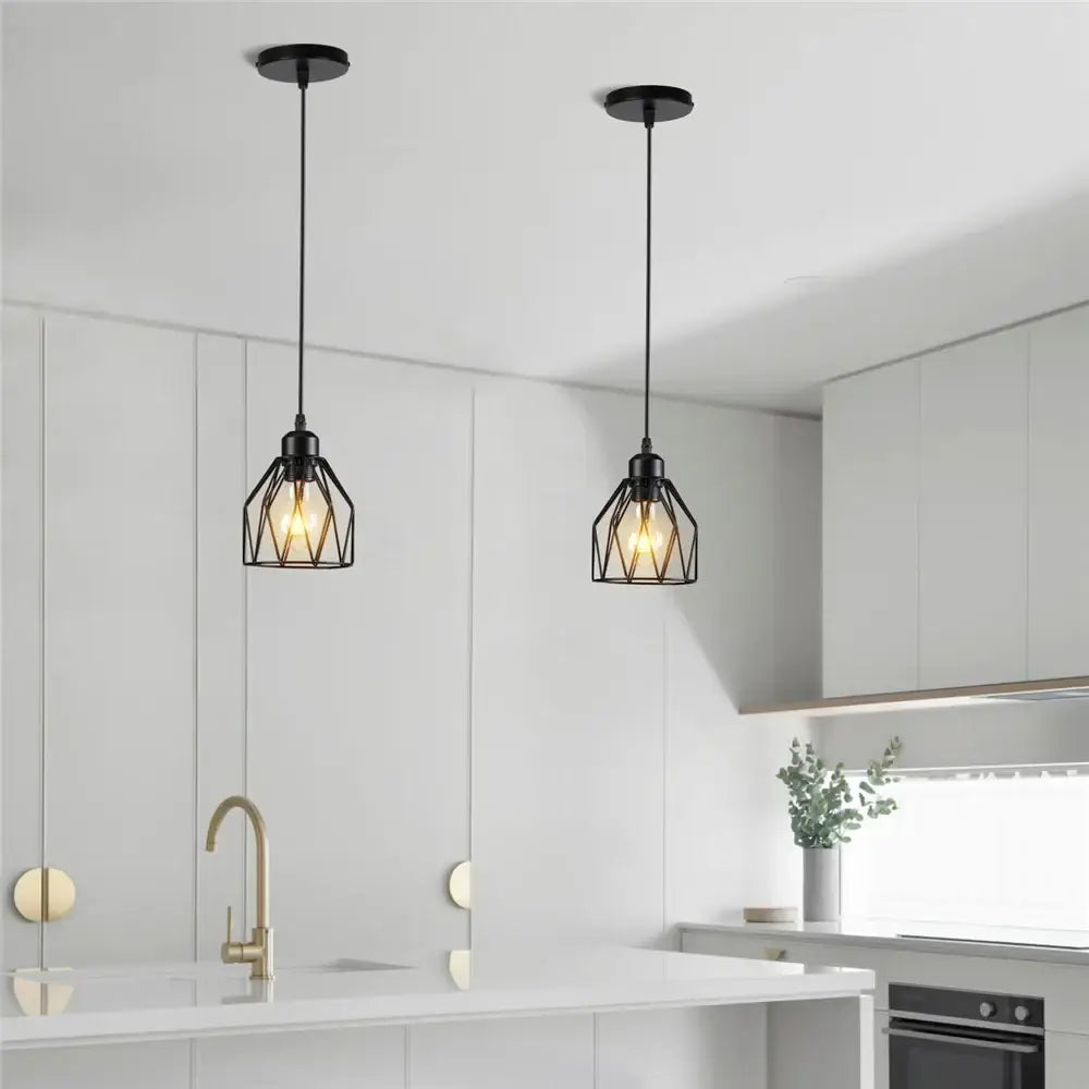 Black Metal Cage Pendant for Compact Dining Space