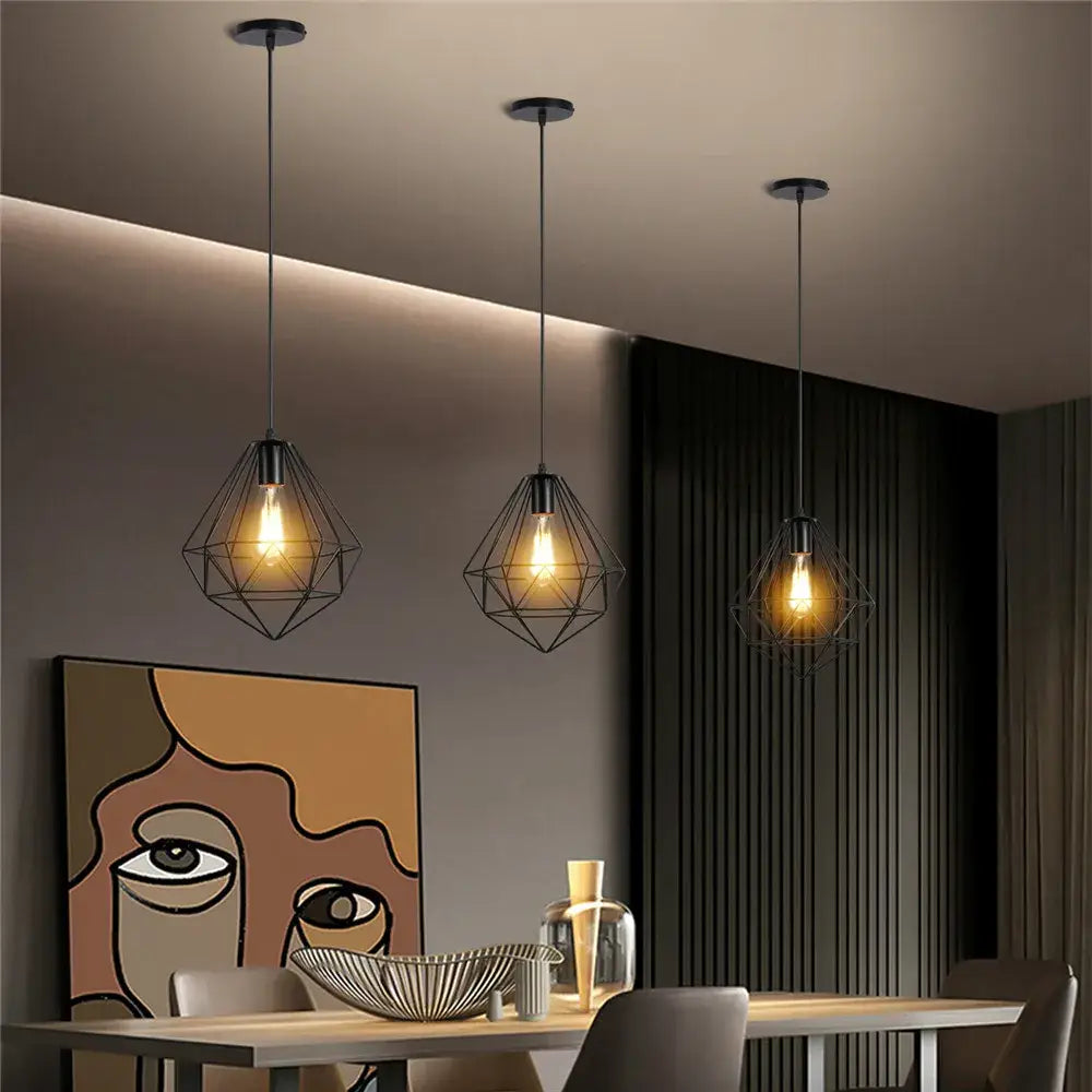 Black Metal Cage Pendant for Compact Dining Space