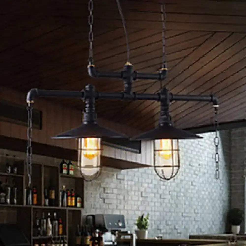 Black Metal Flared Two-Light Ceiling Light