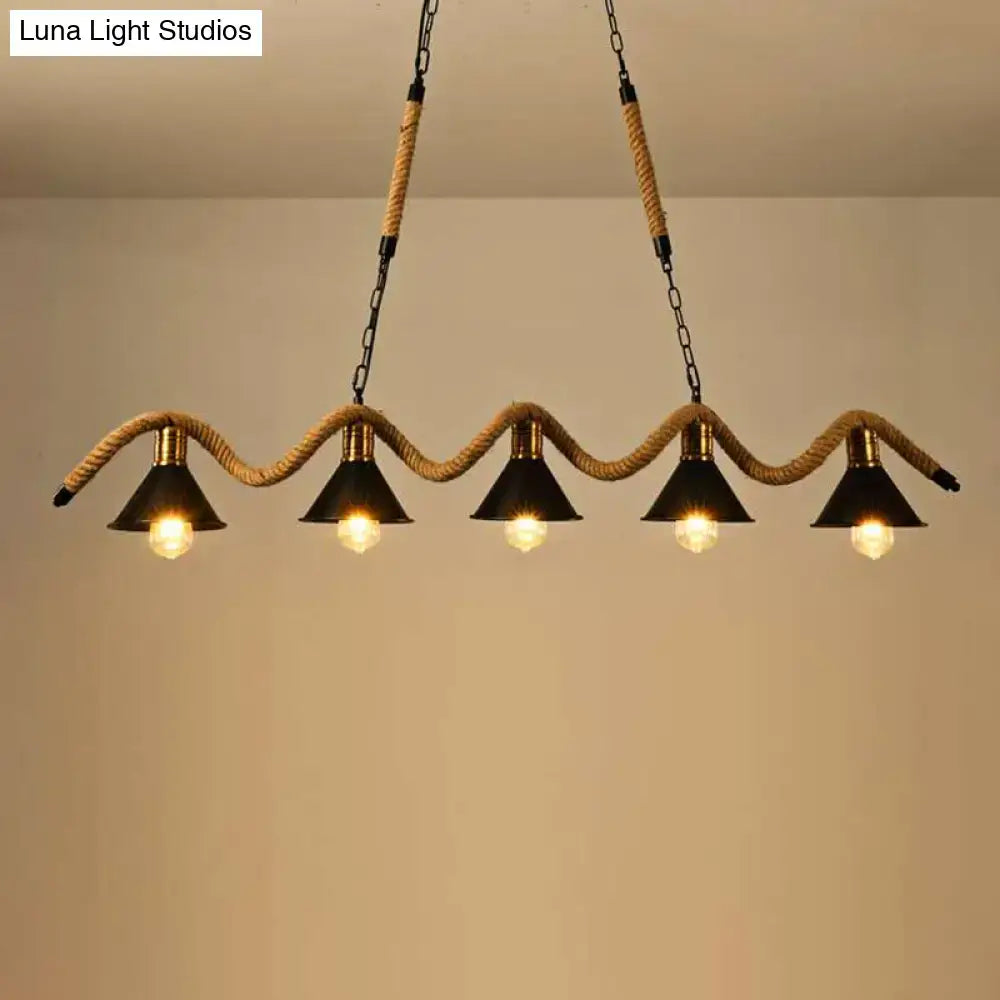 Black Hemp Rope Conical Pendant Light