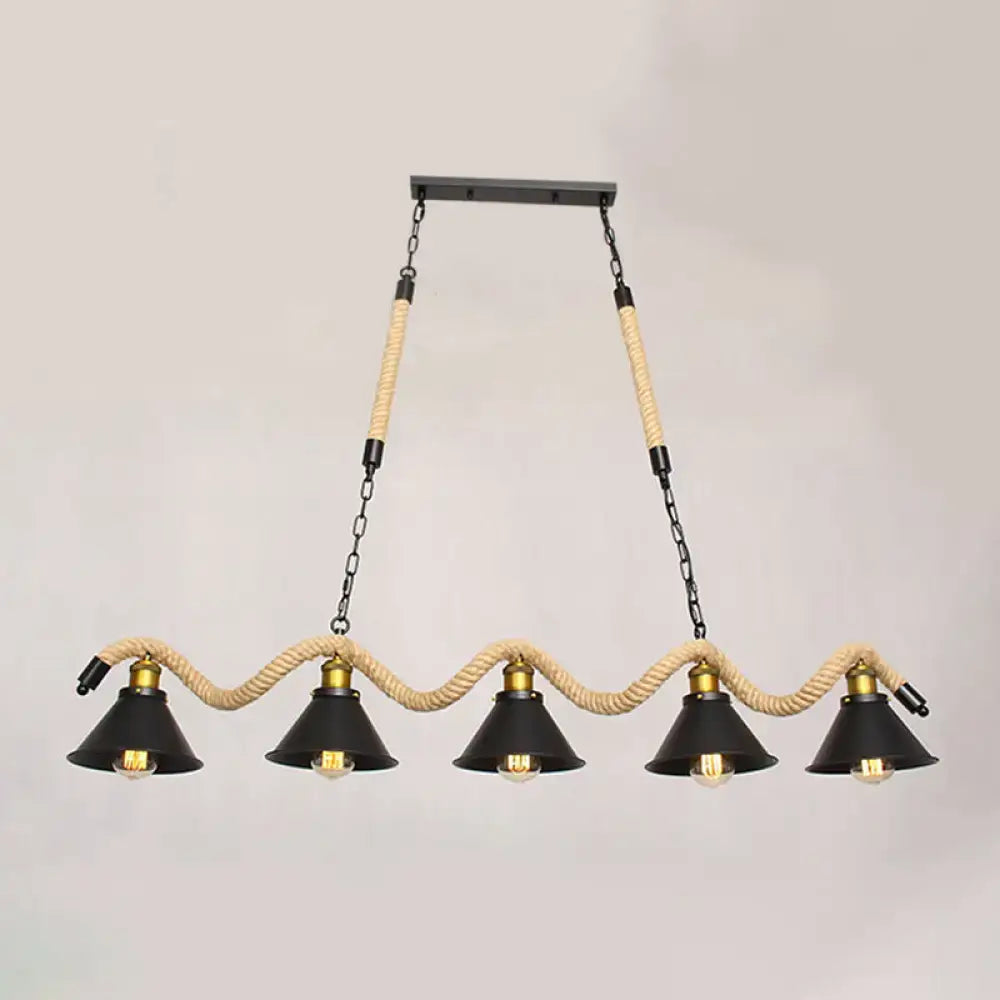 Black Hemp Rope Conical Pendant Light