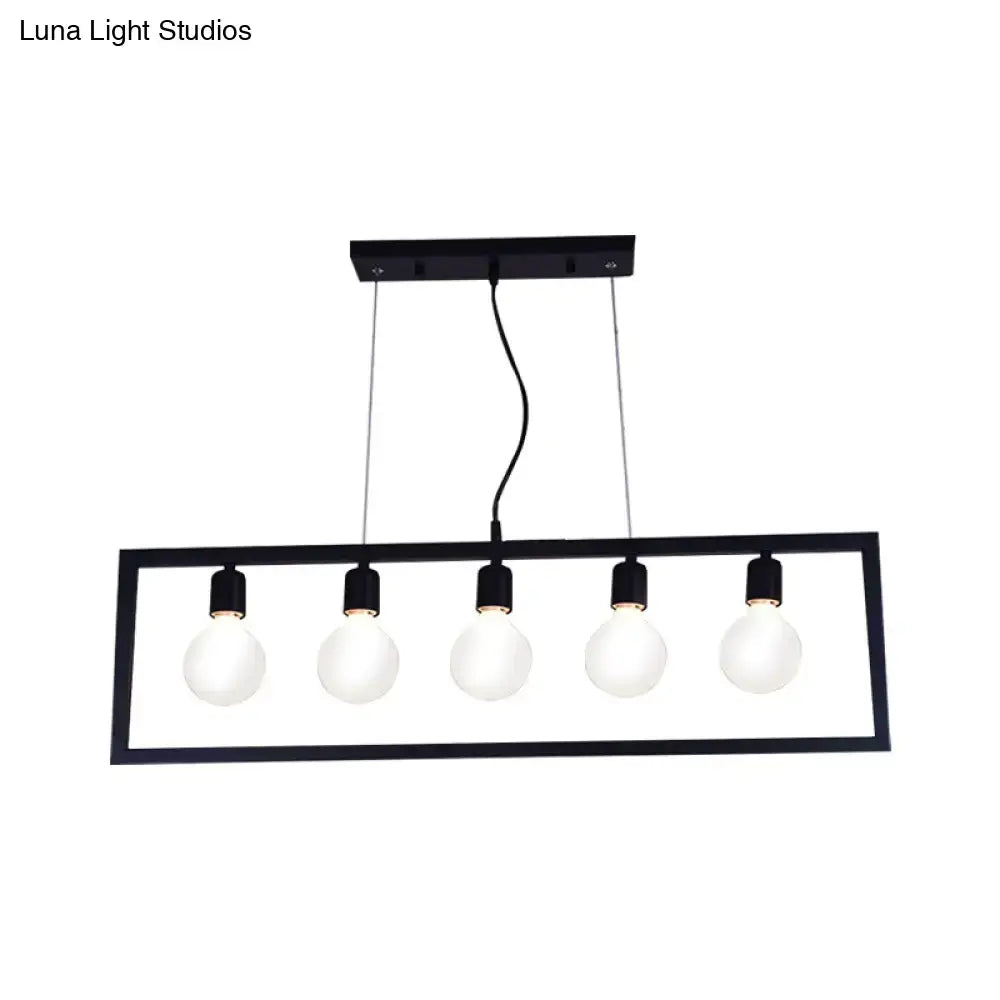 Black Metal Rectangular Five-Light Pendant