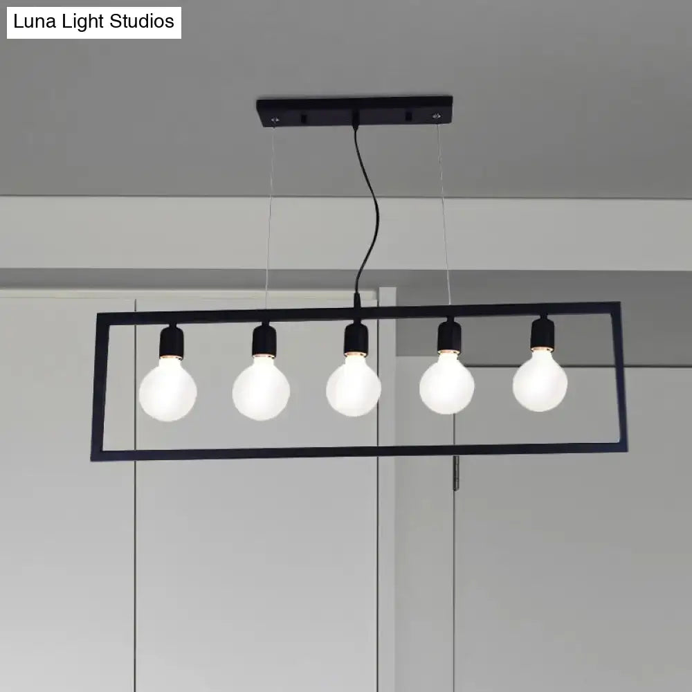 Black Metal Rectangular Five-Light Pendant