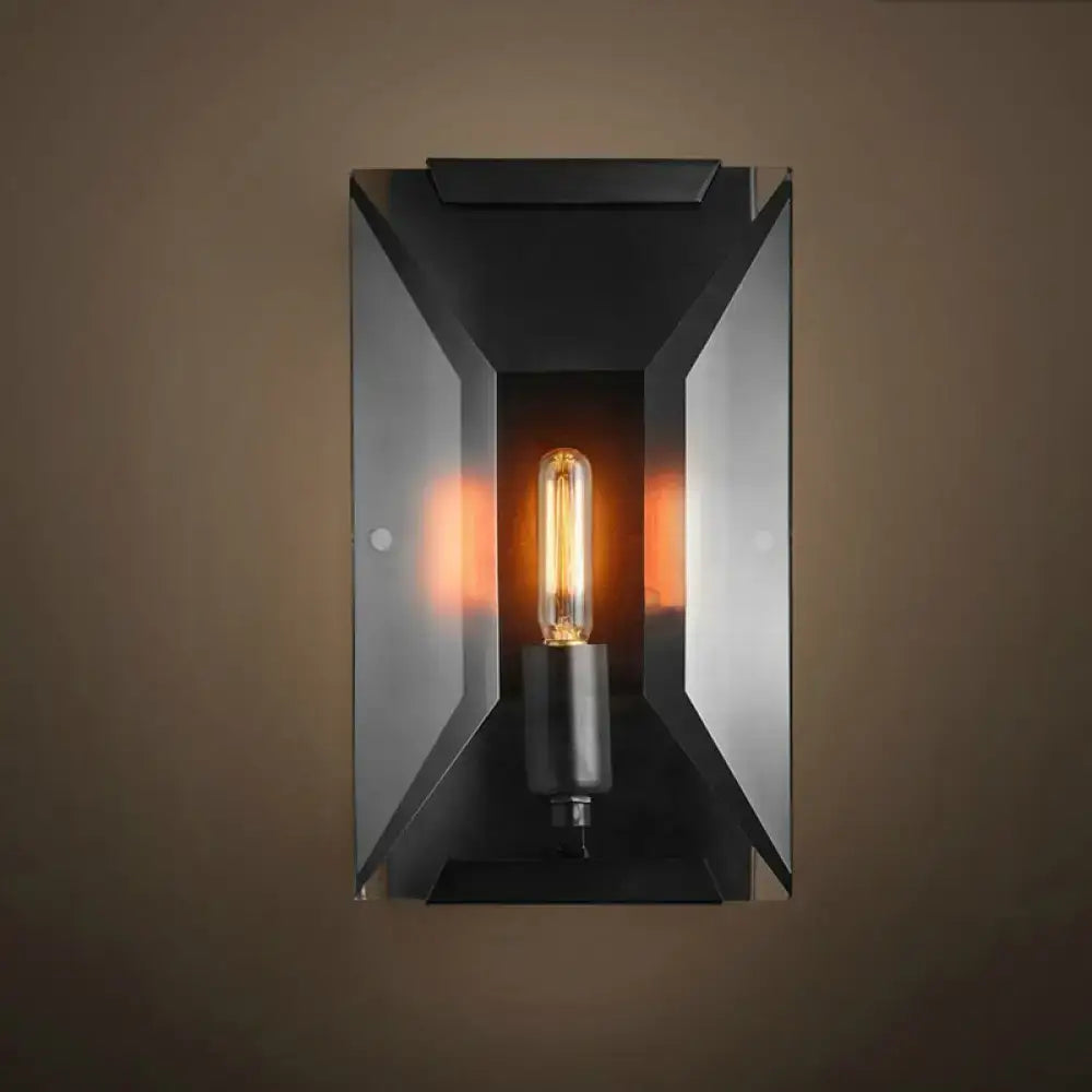 Black Metal Oblong Crystal Wall Sconce
