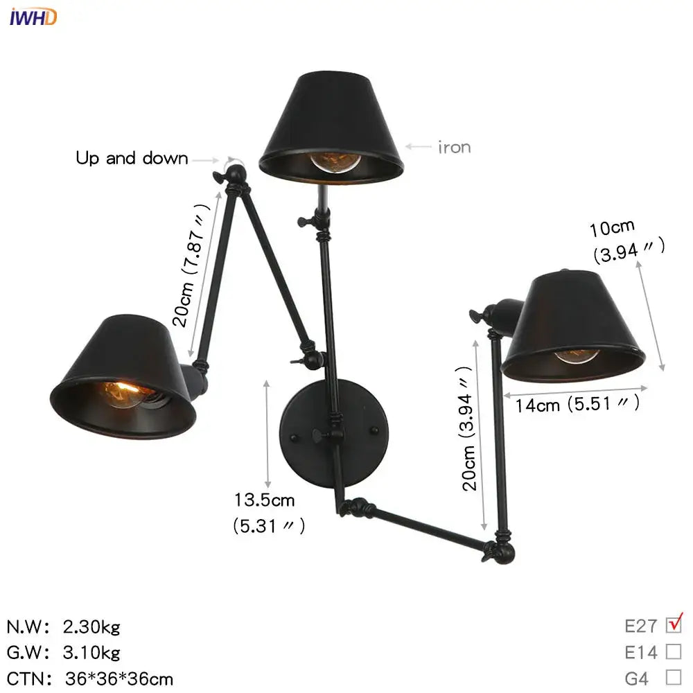 Black Swing Arm Industrial Dining Sconce