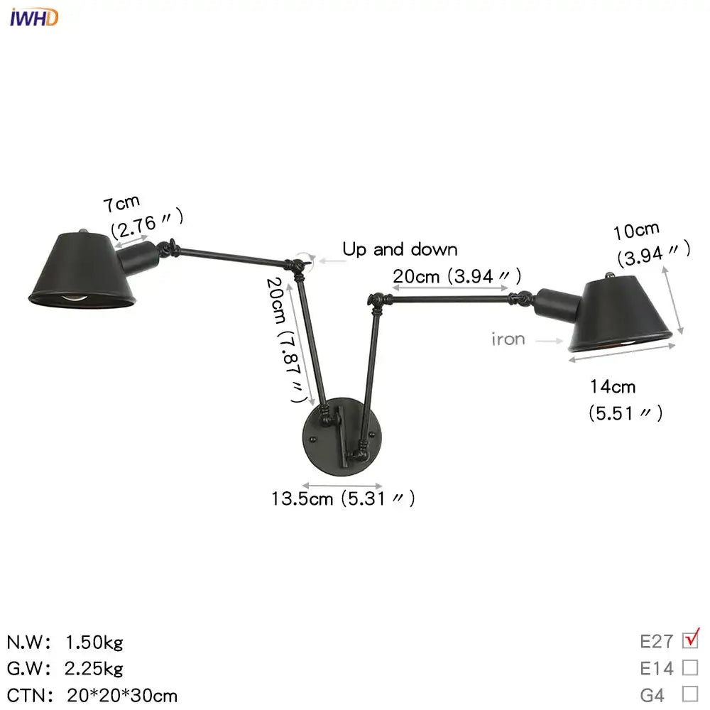 Black Swing Arm Industrial Dining Sconce