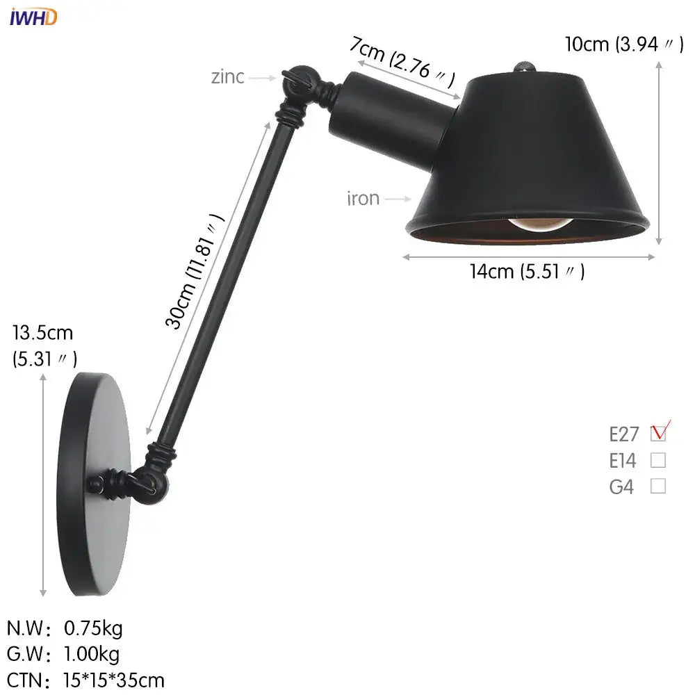 Black Swing Arm Industrial Dining Sconce