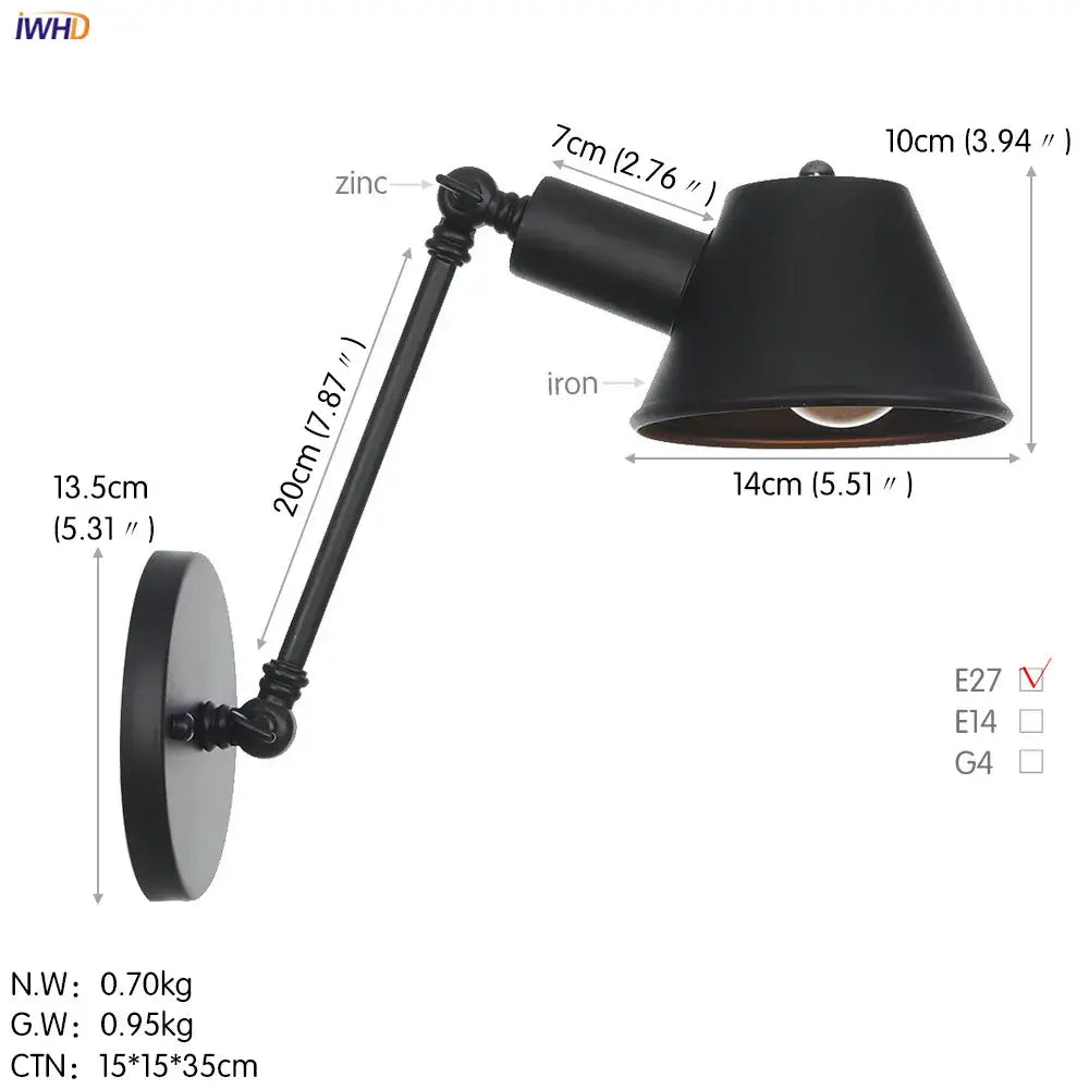 Black Swing Arm Industrial Dining Sconce