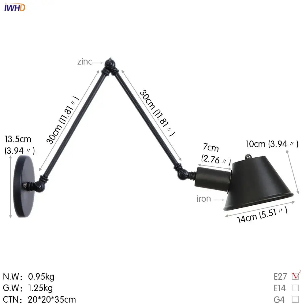 Black Swing Arm Industrial Dining Sconce
