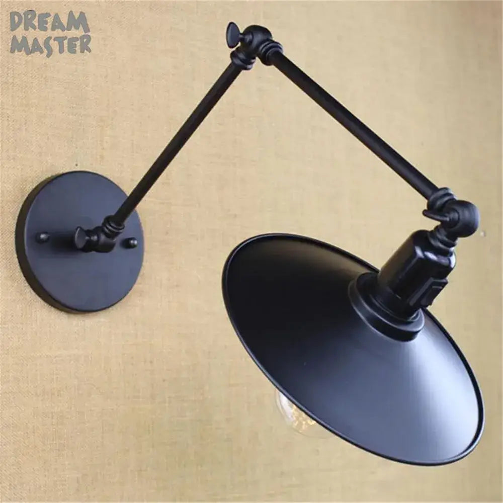 Black Swing Arm Wall Lamp with Built-In Switch