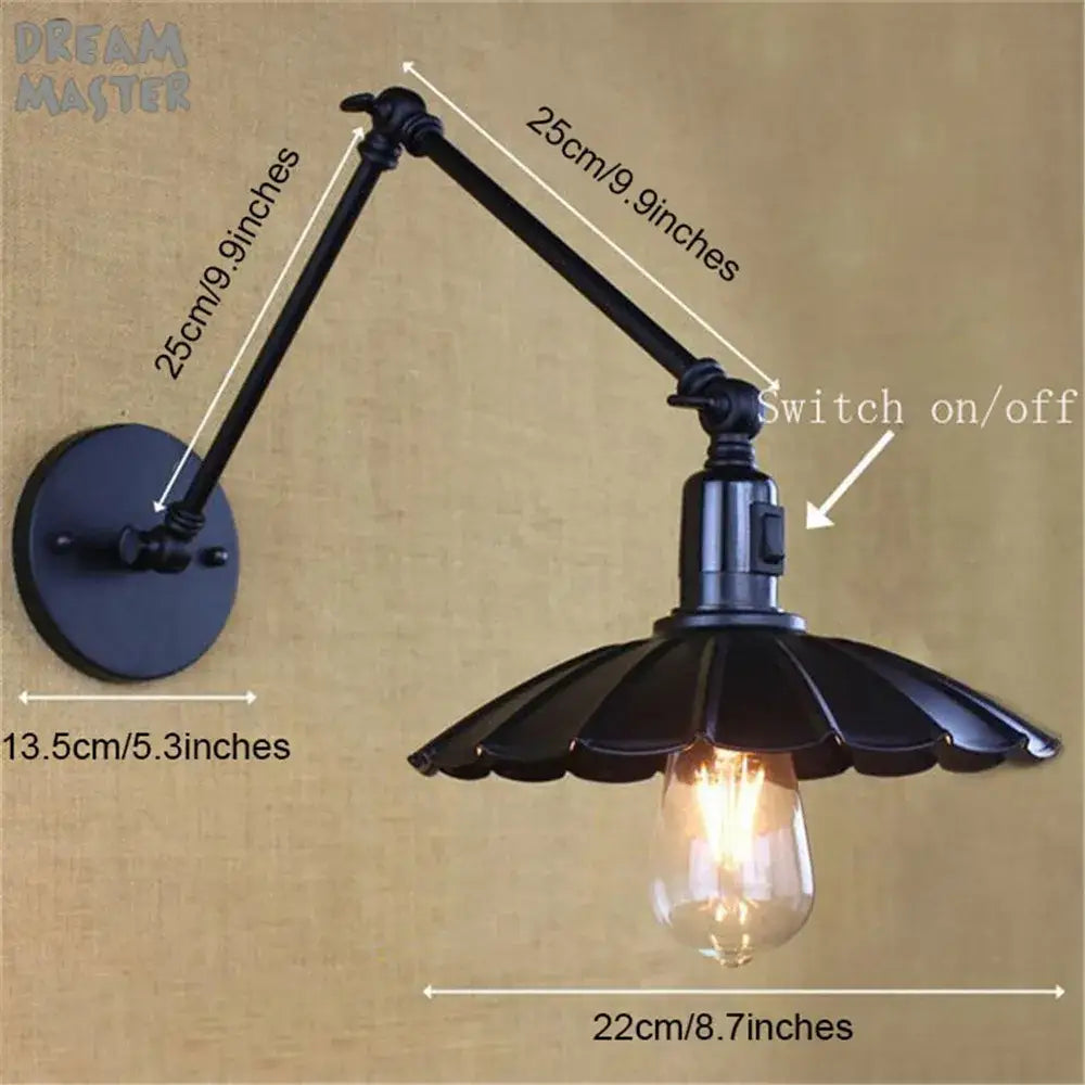Black Swing Arm Wall Lamp with Built-In Switch