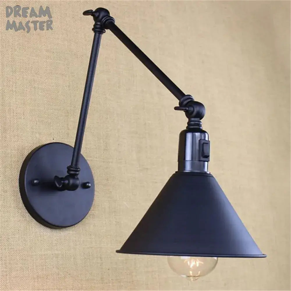 Black Swing Arm Wall Lamp with Built-In Switch