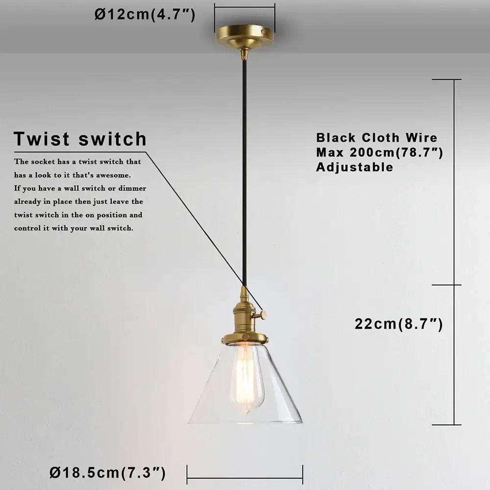 Brass Glass Funnel Kitchen Pendant Light