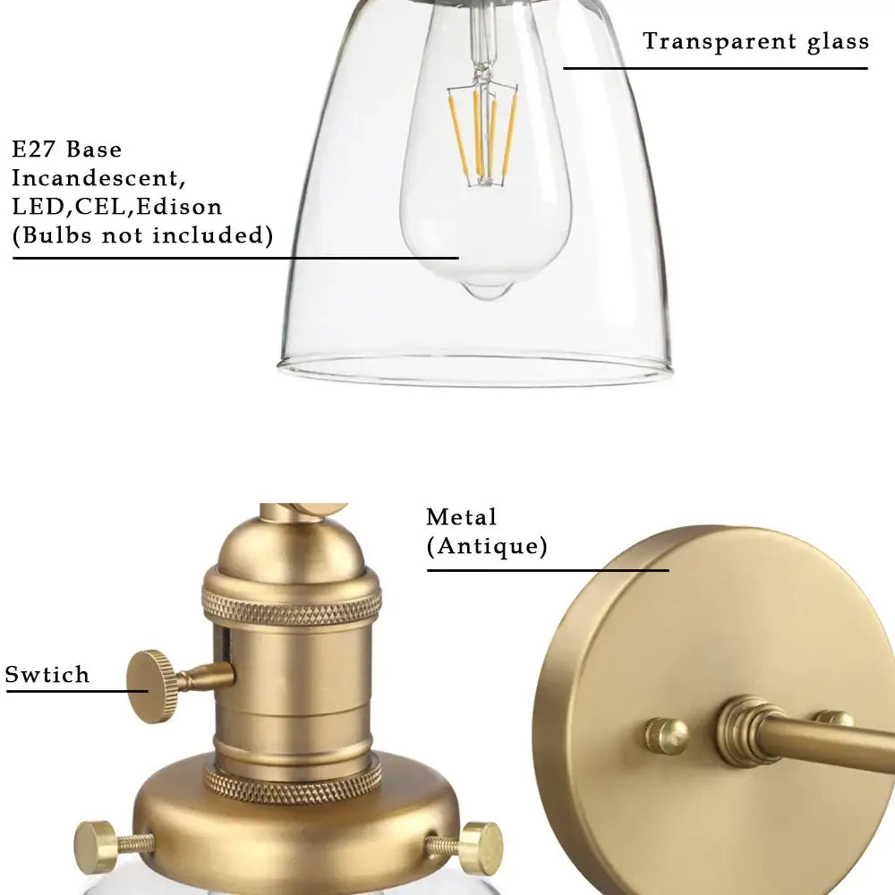 Brass Glass Wall Sconce for Kitchen and Living Area