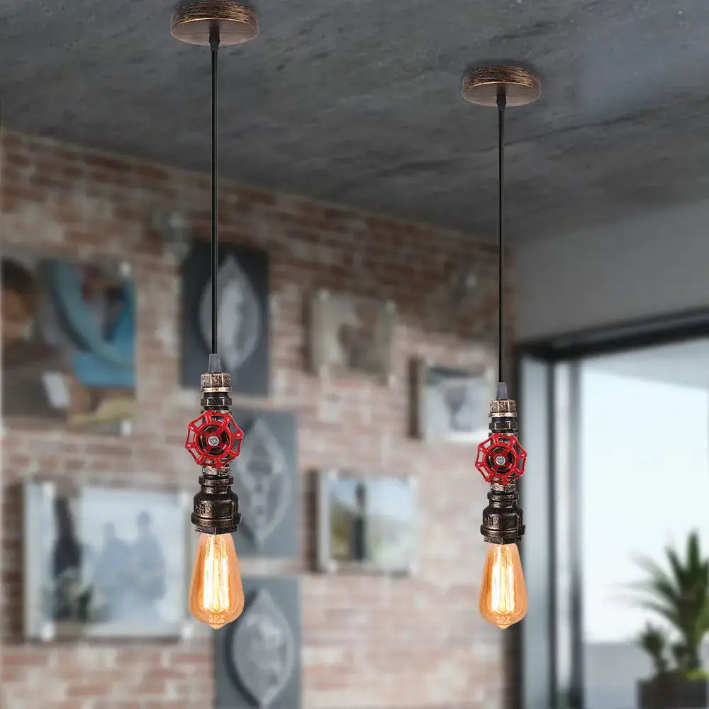 Bronze Water Pipe Pendant with Retro E27 Design