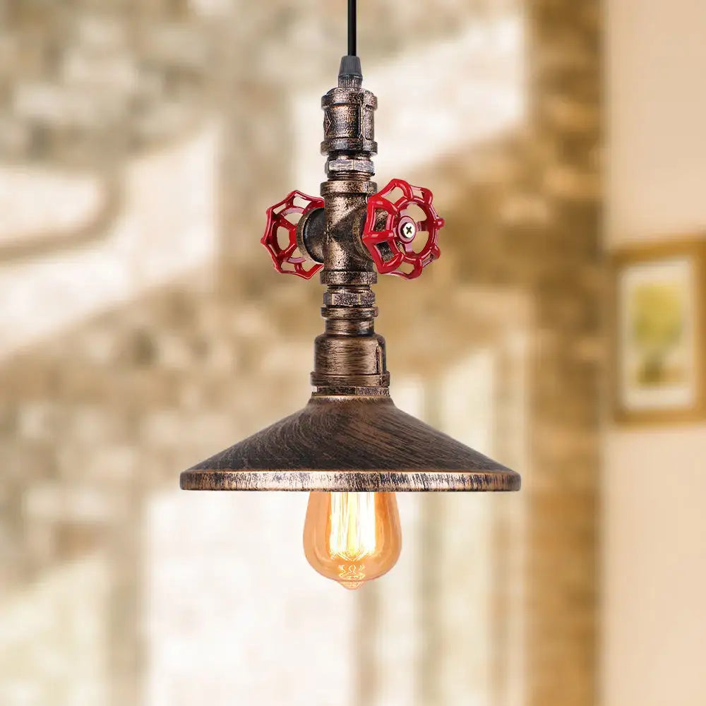 Bronze Water Pipe Pendant with Retro E27 Design