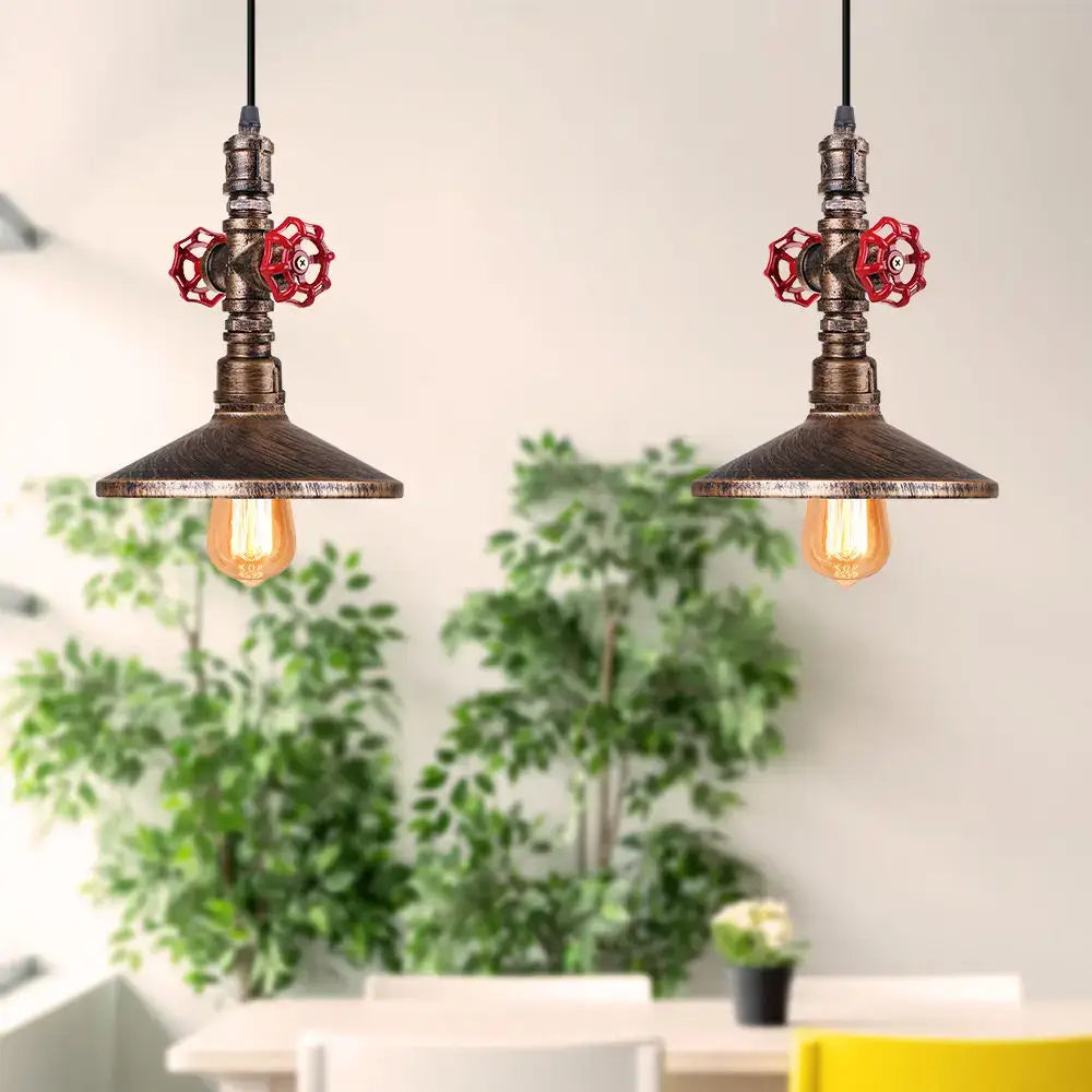 Bronze Water Pipe Pendant with Retro E27 Design
