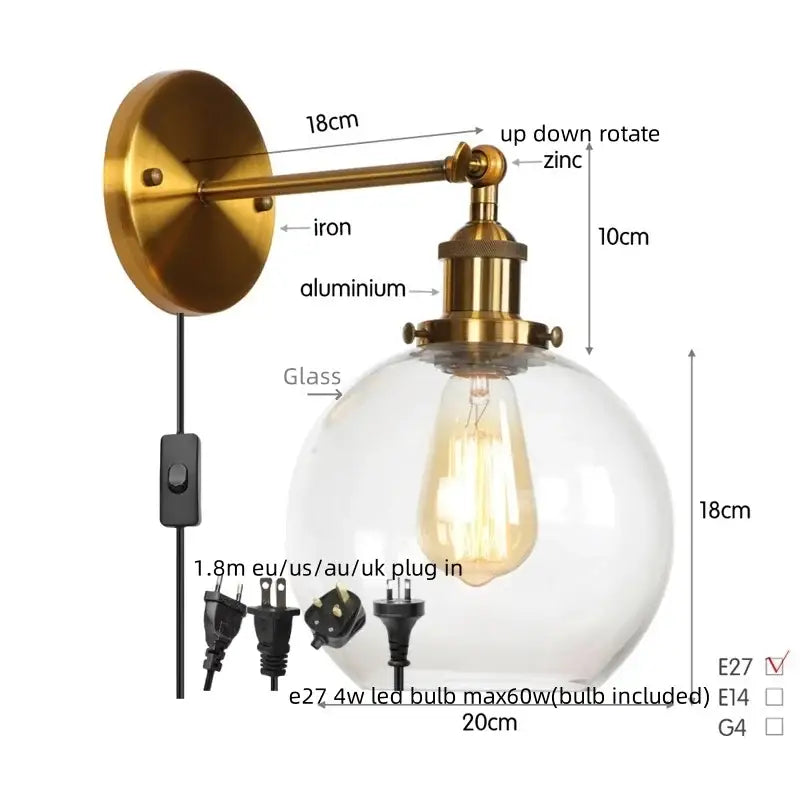 Copper Globe Bedside Lamp