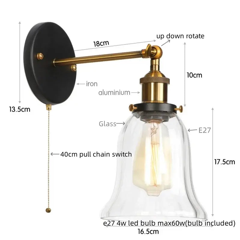 Clear Glass Wall Sconce with Industrial Iron Frame