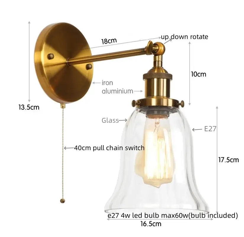 Clear Glass Wall Sconce with Industrial Iron Frame