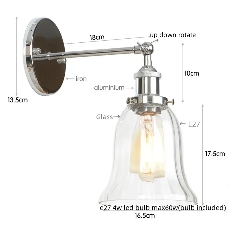 Clear Glass Wall Sconce with Industrial Iron Frame