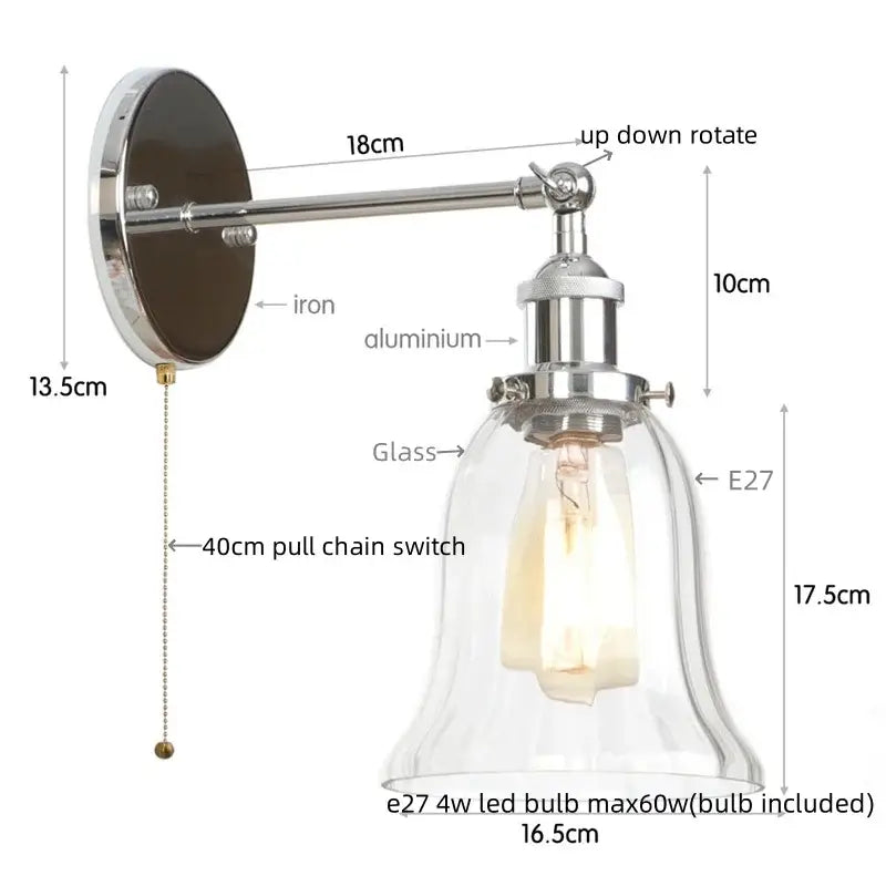 Clear Glass Wall Sconce with Industrial Iron Frame
