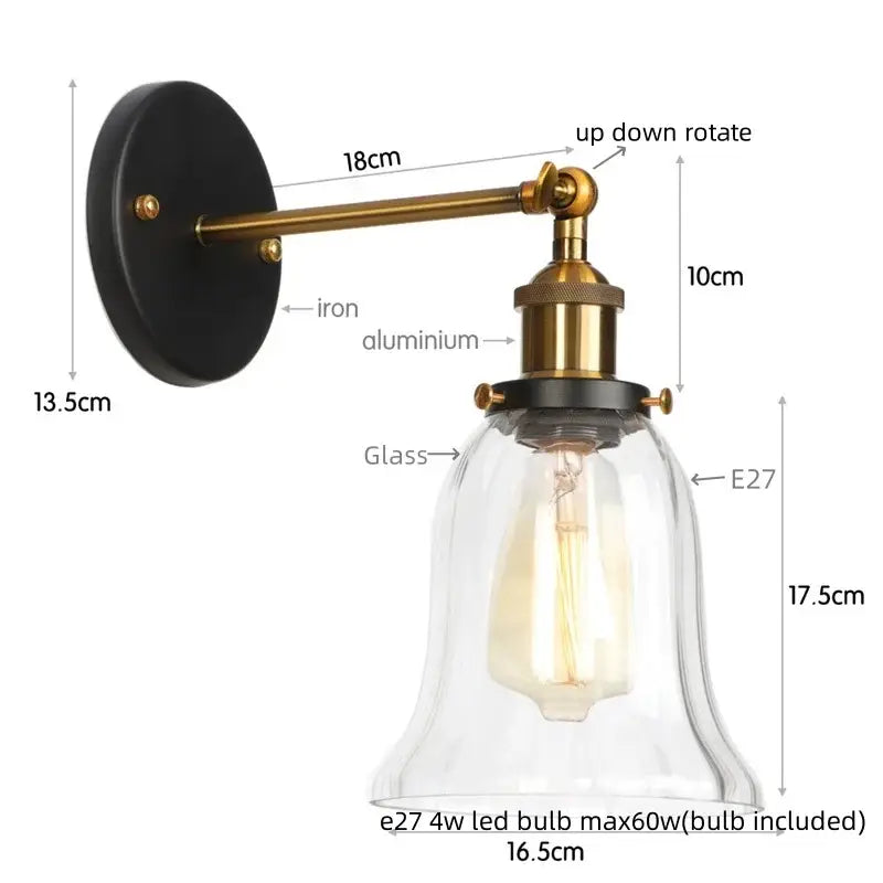 Clear Glass Wall Sconce with Industrial Iron Frame