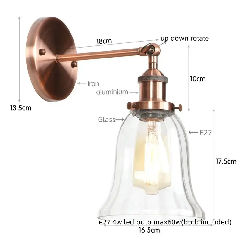 Clear Glass Wall Sconce with Industrial Iron Frame