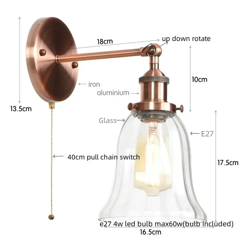 Clear Glass Wall Sconce with Industrial Iron Frame