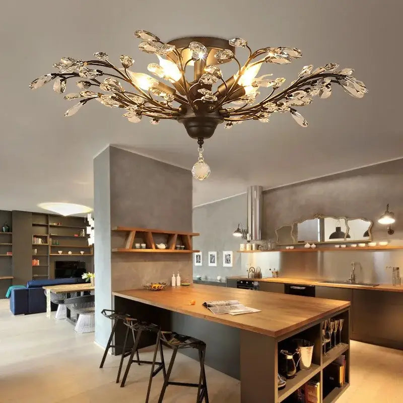 Bronze Branch Crystal Chandelier