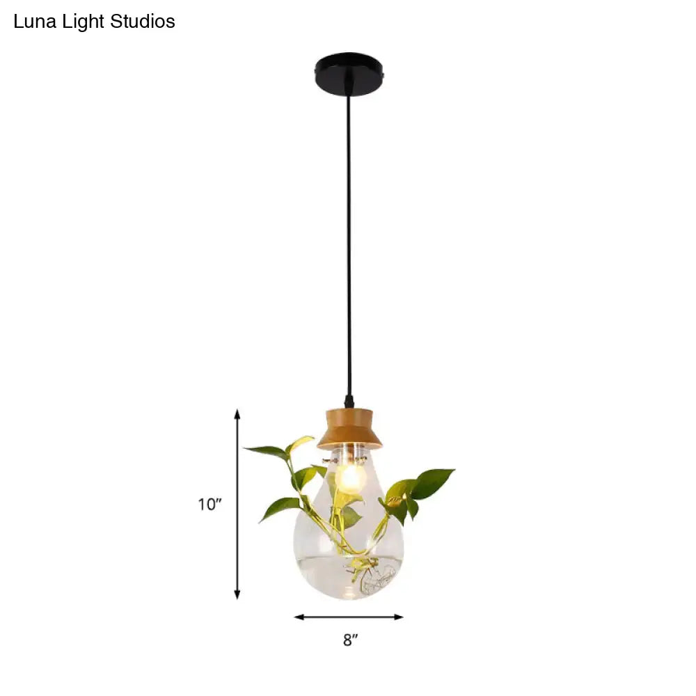 Glass Wood Pendant Light