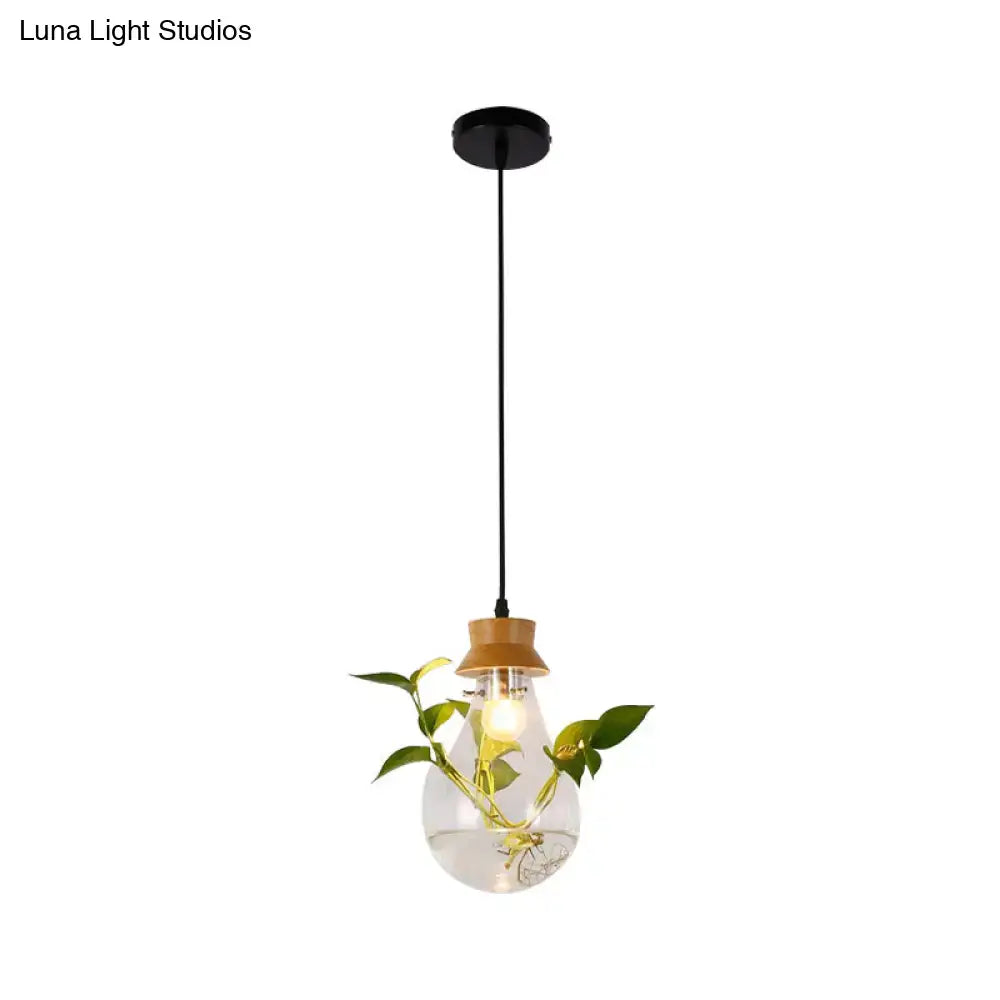 Glass Wood Pendant Light