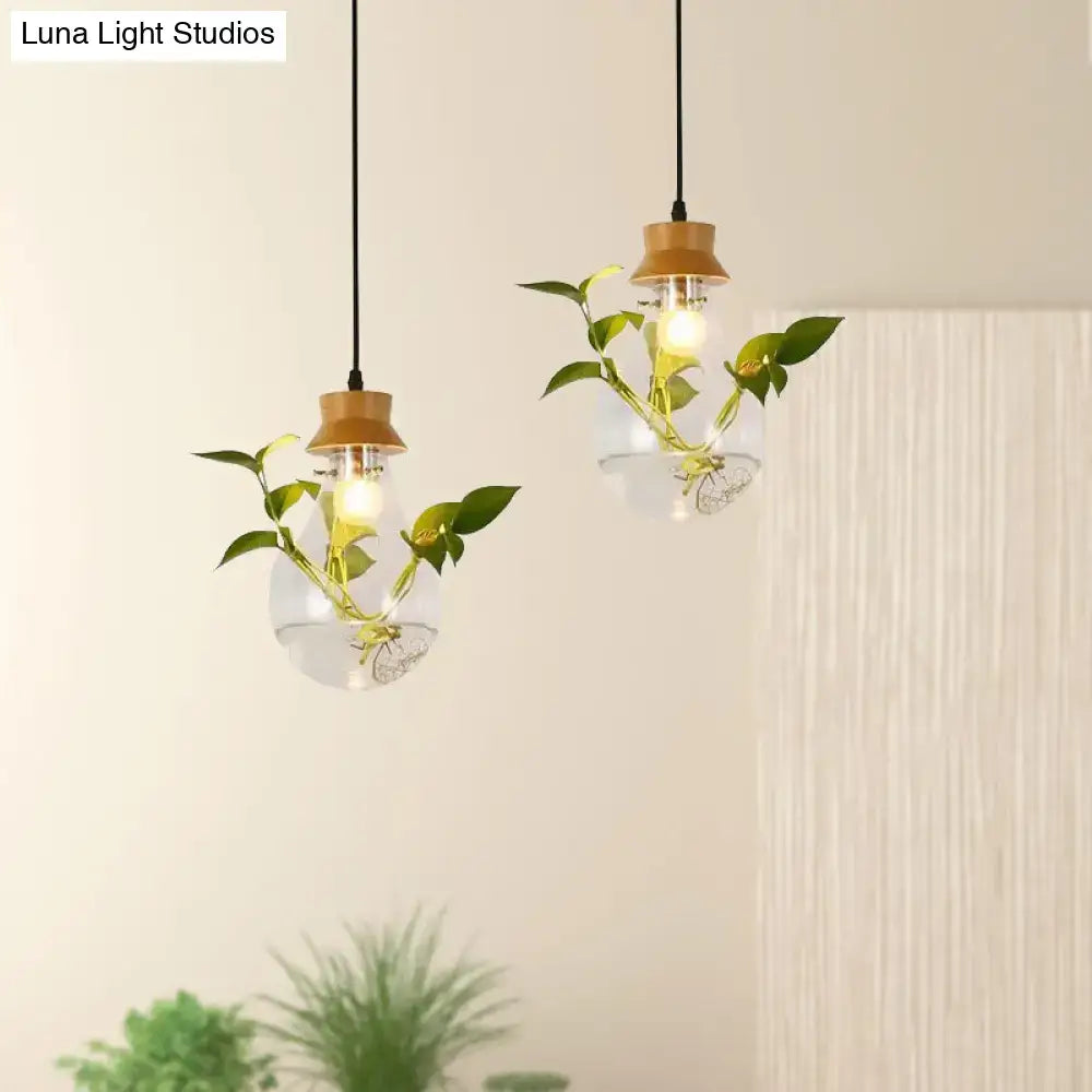 Glass Wood Pendant Light