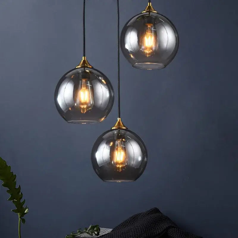 Brass Sphere Pendant Light with Triple Glass Spheres
