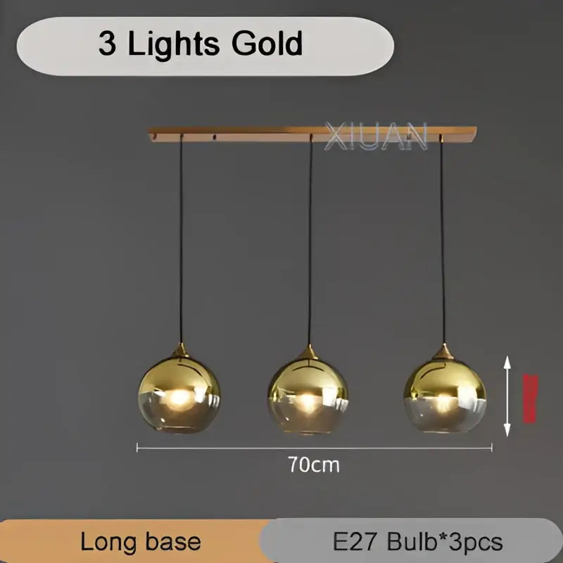 Brass Sphere Pendant Light with Triple Glass Spheres