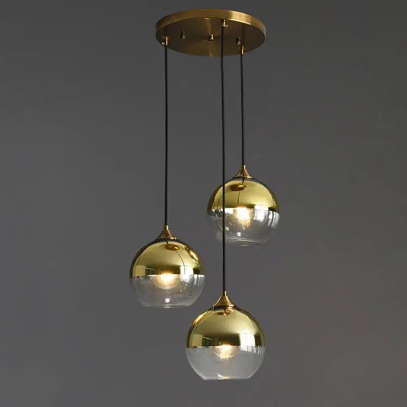 Brass Sphere Pendant Light with Triple Glass Spheres