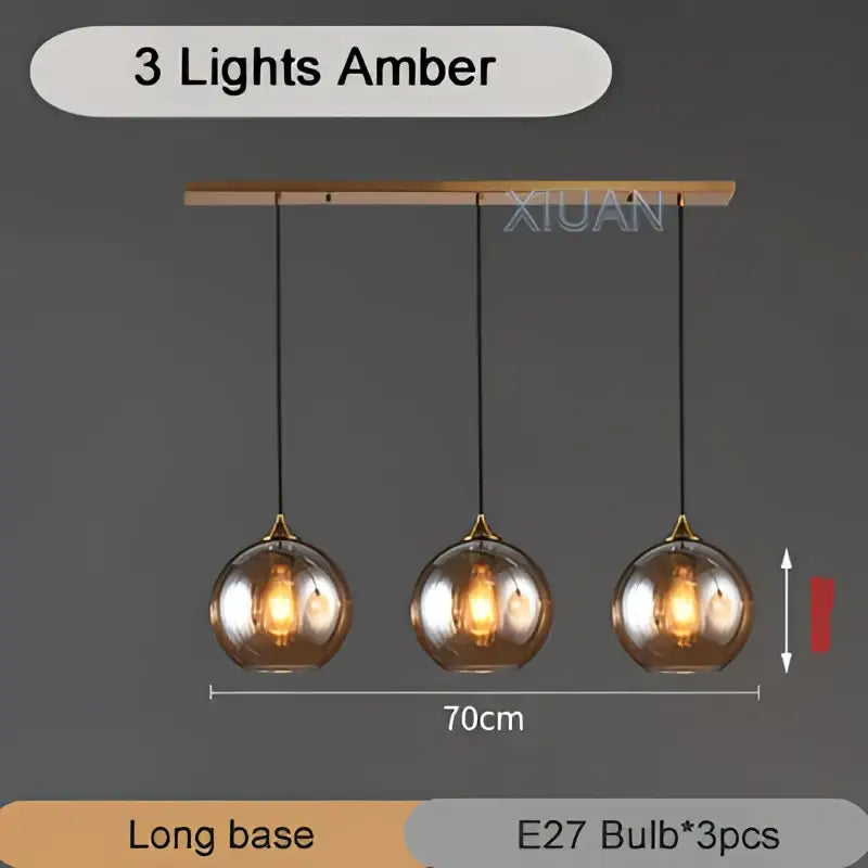 Brass Sphere Pendant Light with Triple Glass Spheres