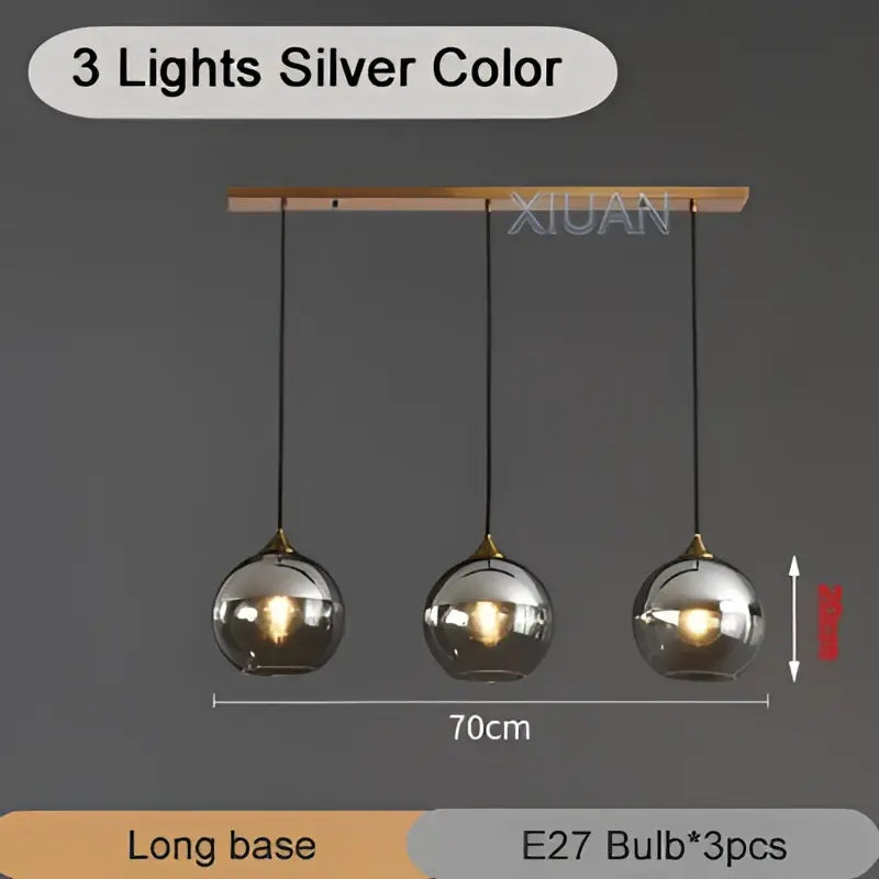 Brass Sphere Pendant Light with Triple Glass Spheres