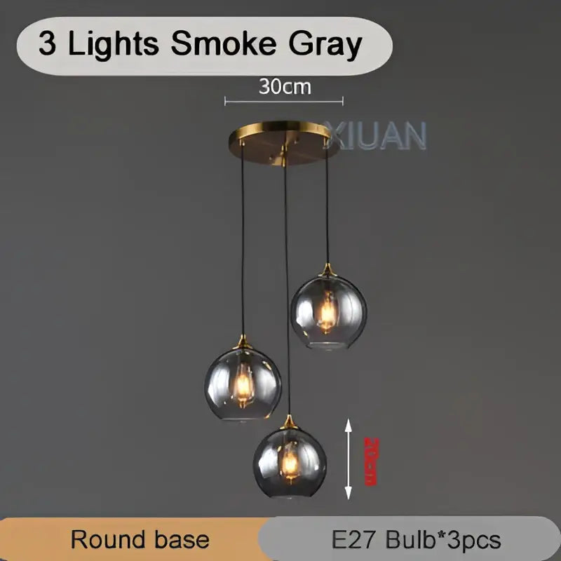 Brass Sphere Pendant Light with Triple Glass Spheres