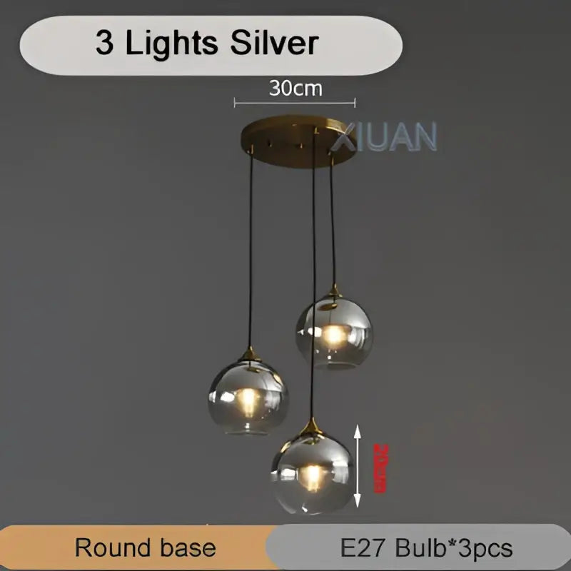 Brass Sphere Pendant Light with Triple Glass Spheres
