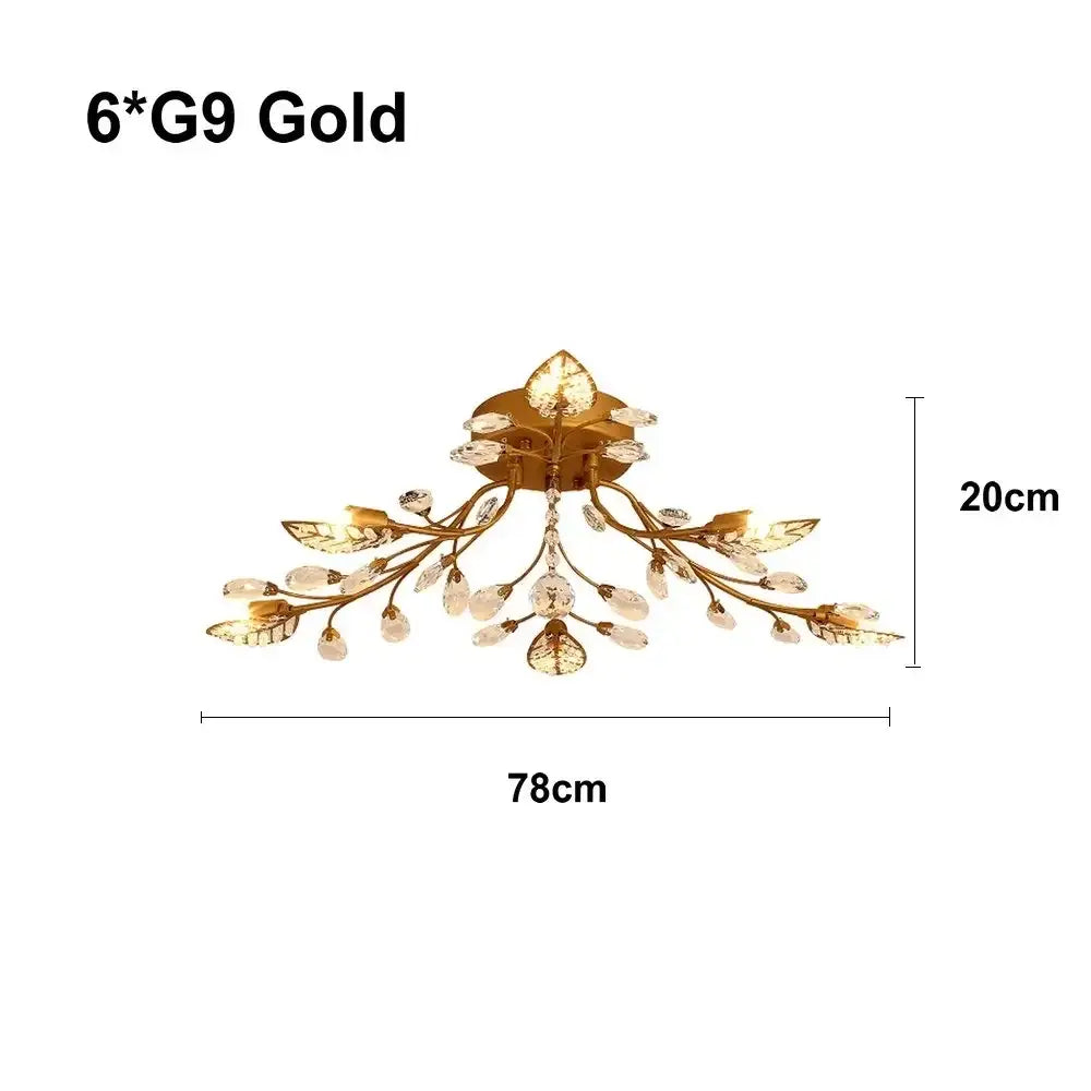Gold Crystal Leaf Ceiling Light