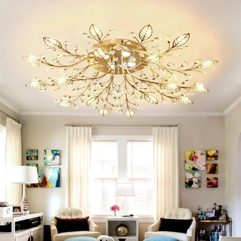 Gold Crystal Leaf Ceiling Light